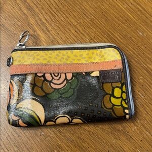 Fossil Coated Canvas Keyper Vintage Floral Zipper Wristlet W/ Keyring